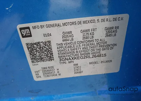 2024 Chevrolet Equinox Fwd Lt z USA, uszkodzony, nr VIN 3GNAXKEG2RL264815